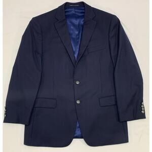 Hart Schaffer Marx 1887 Navy 100% Wool Birdseye Weave Blazer Silver Buttons 44R